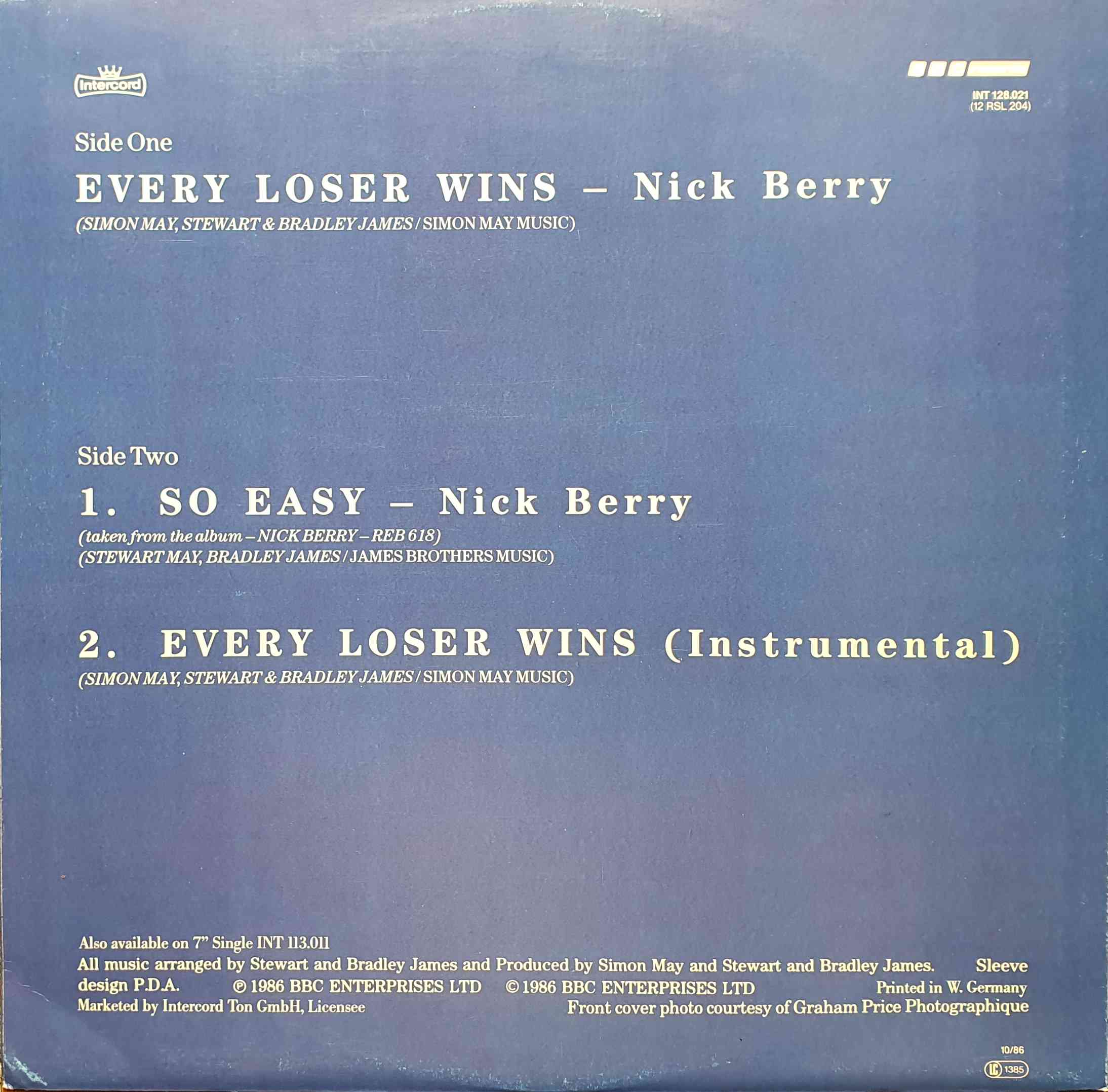 Picture of INT 128.021 Every loser wins (EastEnders) by artist Simon May / Stewart James / Bradley James / Nick Berry from the BBC records and Tapes library